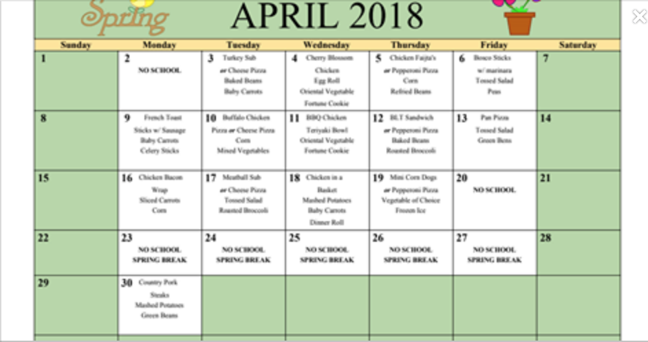 April Menus Available